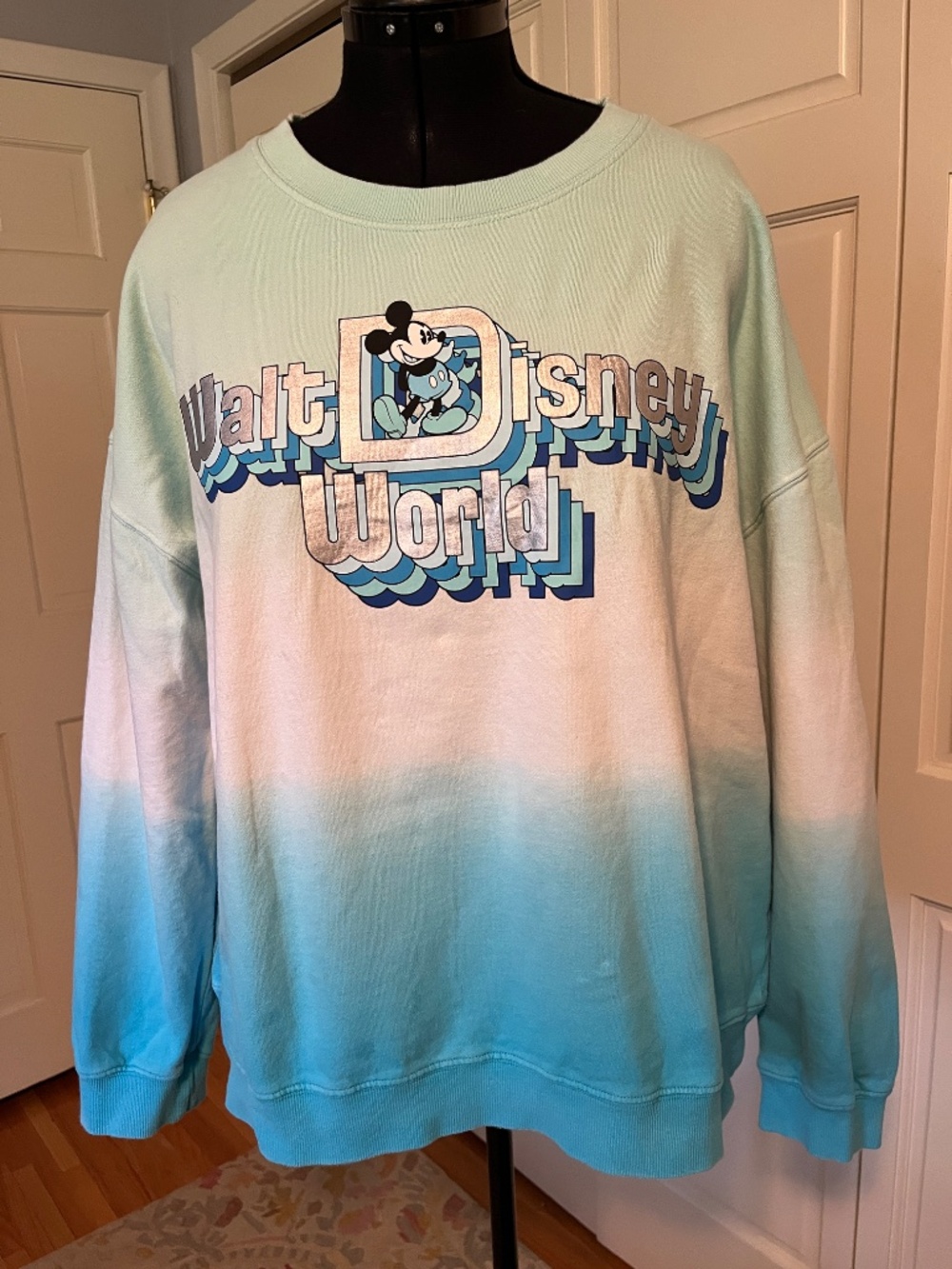Walt Disney World Crew Sweatshirt Mickey Ombre Blues 100% Cotton EUC Size 1X